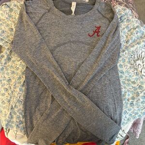 Gray Long Sleeve Shirt with Red Logo